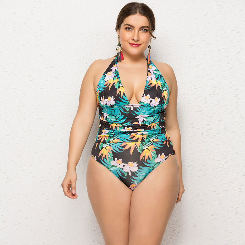 Sexy Floral Print Plus Size Women One-Piece Swimwear