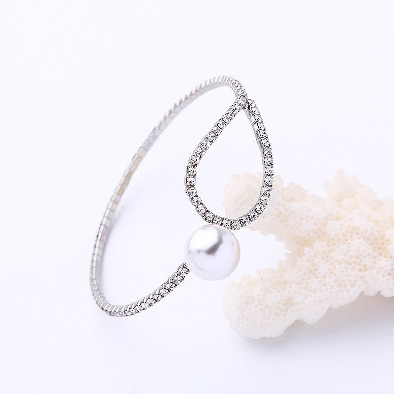 Women Hot Sale Exquisite Rhinestone Imitation Pearl Decor Bangle