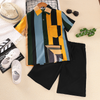 Children Kids Toddlers Boys Stripe Printed Short Sleeve Shirt And Shorts 2pcs Set