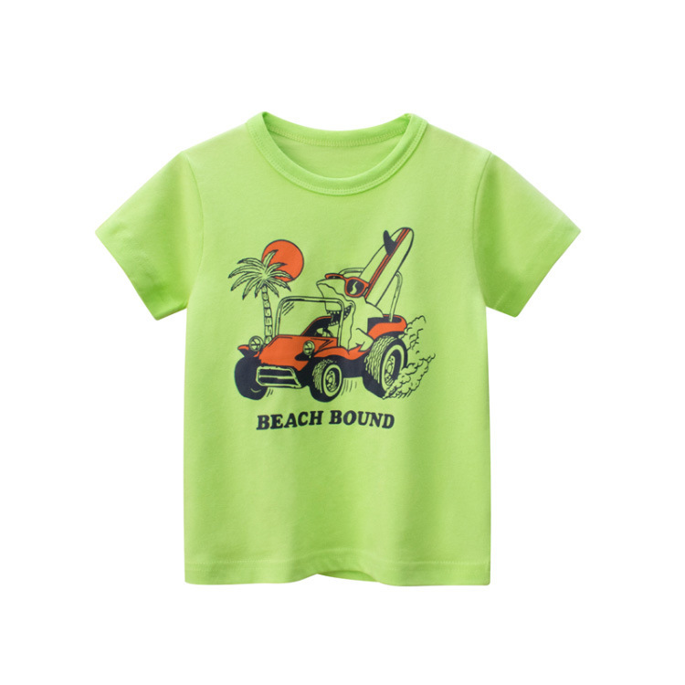 Boys Basic Round Neck Short Sleeve Cartoon Pattern Casual T-Shirt