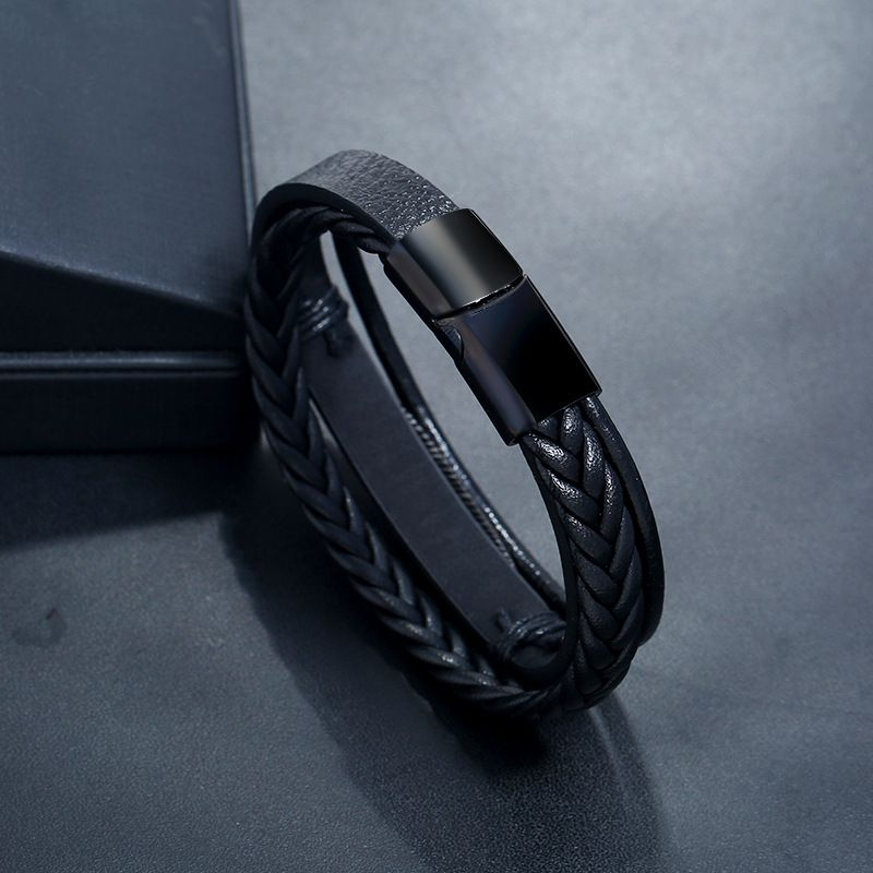 Creative Black Leather Braided Multilayer Men Bracelet