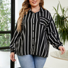 Women Plus Size Casual Loose Lapel Stripe Shirt