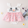 Toddlers Newborn Baby Fashion Girls Ruffle Sleeve Patchwork Rabbit Bodysuit