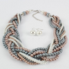 Exaggerated Multicolor Pearl Braided Design Women Party Necklace Set