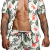 Men Fashion Leaf Print Short Sleeve Shirt And Shorts Two-Piece Set