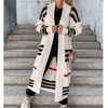 Autumn Winter Long Cardigan Striped Women Knitted Sweater Coat