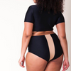Women Color Blocking Plus Size High-Waisted Two-Piece Swimwear