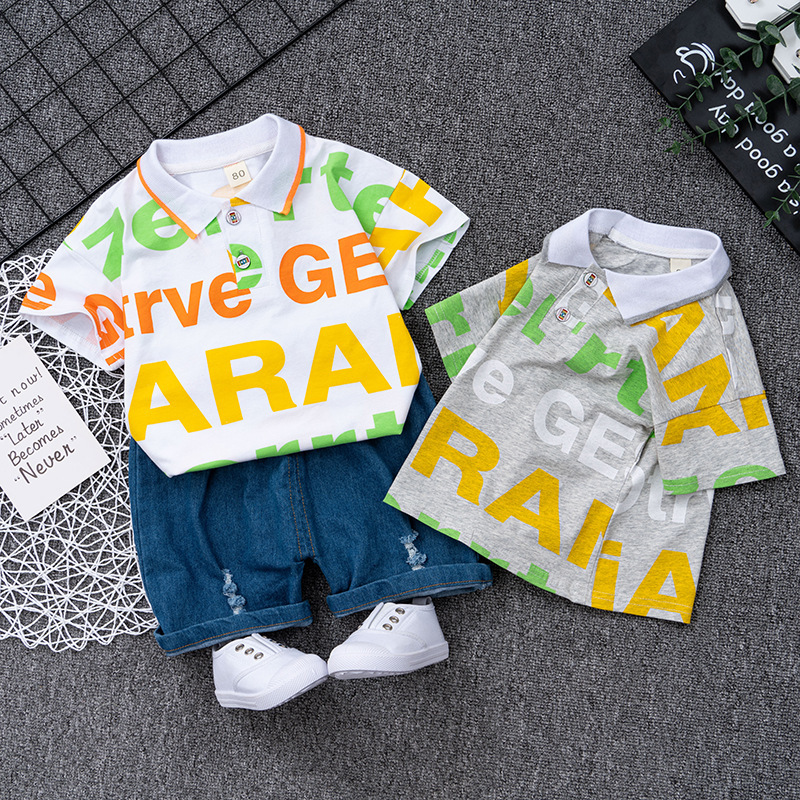 Children Kids Baby Fashion Boys Short Sleeve Letter Print T-Shirt And Shorts 2pcs Set