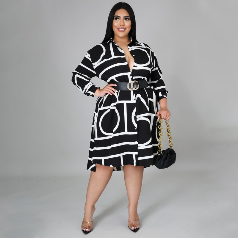 Women Plus Size Fashion Digital Printing Dress