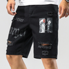 Men Fashion Print Ripped Denim Shorts