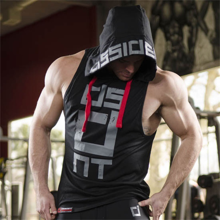 Men Casual Sports Sleeveless Hooded Slim Vest