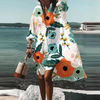 Women Fashion Casual Loose Lapel Mid-Length Floral Print Shirt Dress