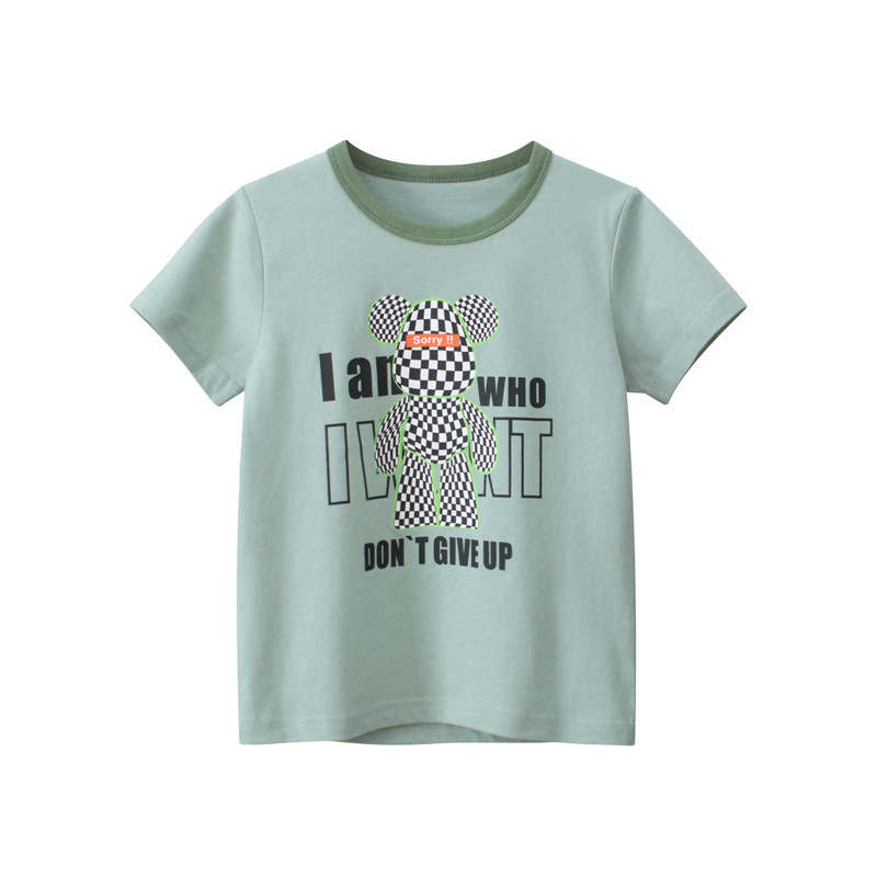 Children Kids Baby Fashion Boys Basic Short Sleeve Bear Letter Print T-Shirt