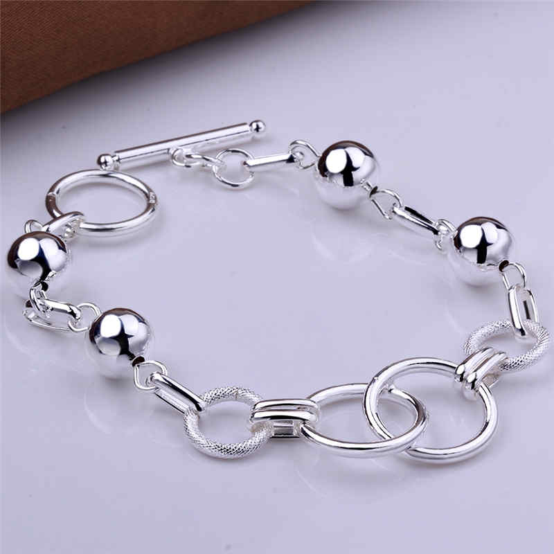 Women Stylish Sphere Shape Chains Silver Plated Copper Bracelet