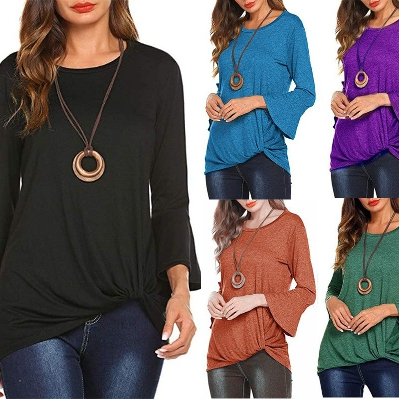 Women Casual Basic Crew Neck Irregular Hemline T-Shirt