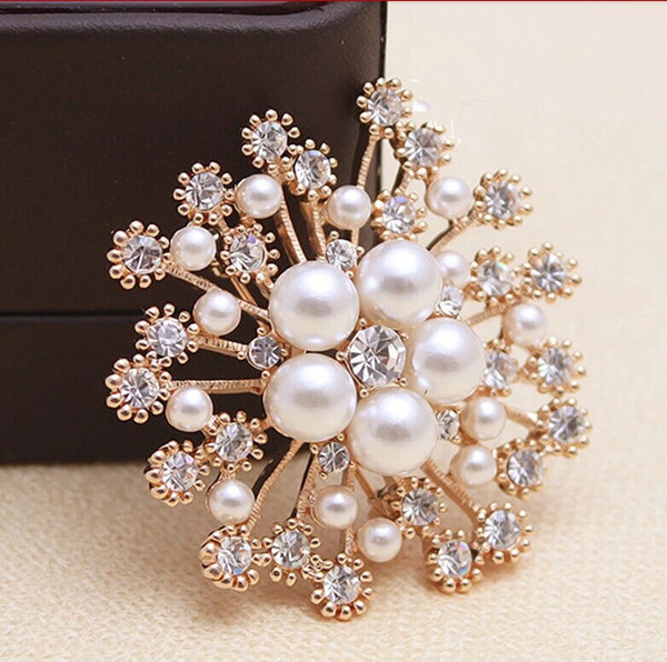 Women Fashion Pearl Snowflake Floral Rhinestone Brooch