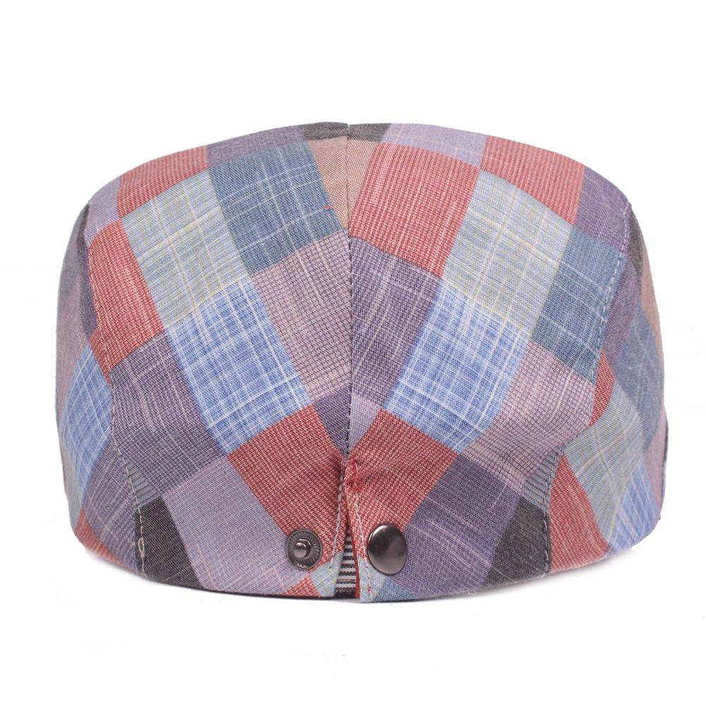 Women Block Color Plaid Pattern Peaked Cap