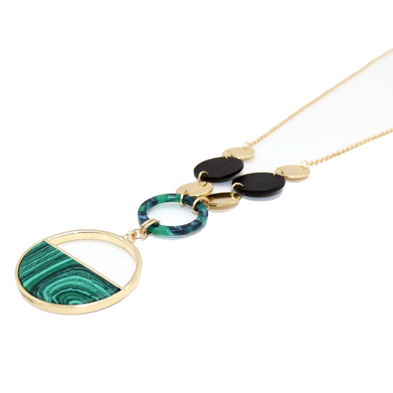 Creative Multilayer Round Shape Acrylic Brass Pendant Necklace Earrings Set