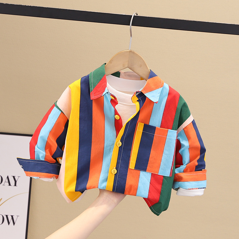 Toddlers Newborn Baby Boys Long-Sleeved Rainbow Color Shirt