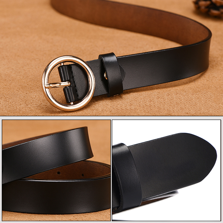 Women Classic Retro All-Match Leather Light Body Round Buckle Simple Circle Pin Belts