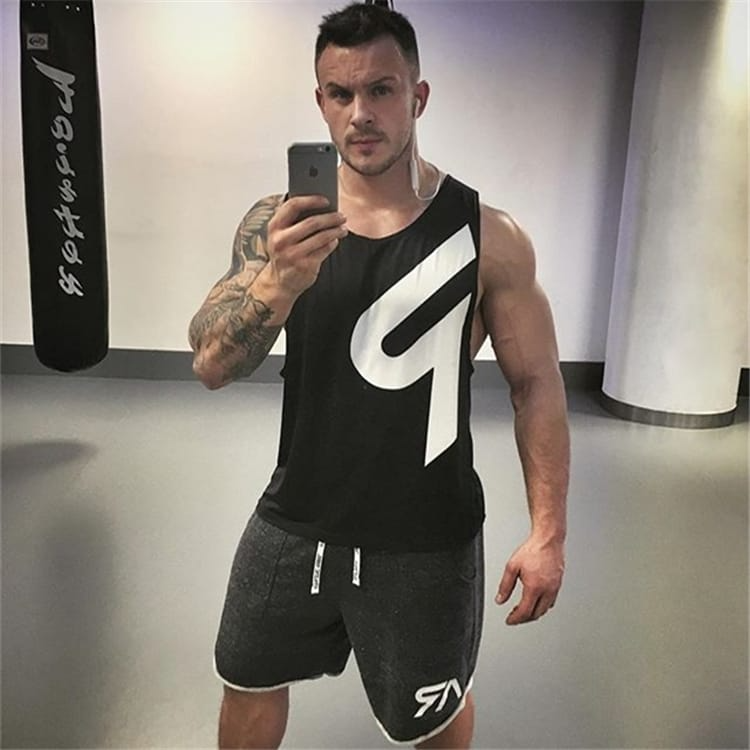 Men Fashion Letter Printed Round Neck Loose Tank