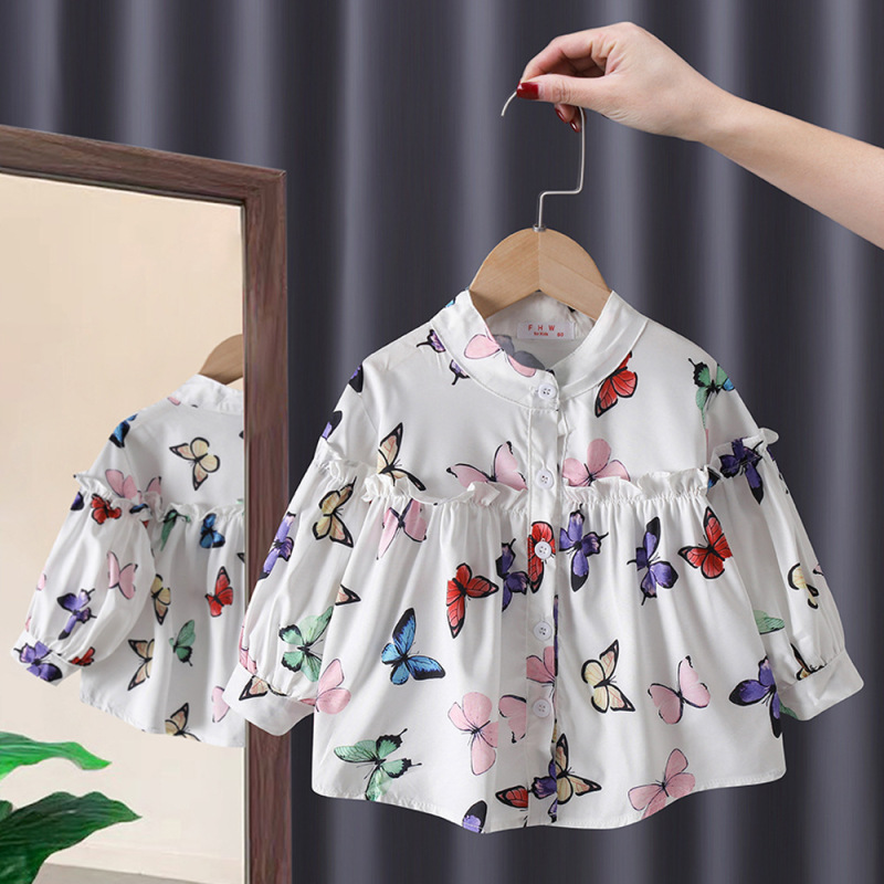 Children Kids Baby Fashion Girls Long Sleeve Butterfly Print Blouse