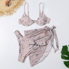 Women Printed Mesh Bikini Sexy Fashion Three-Piece Swimsuit