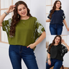 Women Summer Plus Size Solid Color Loose Short Sleeve Shirt