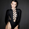 Women Sexy Hollow Lace Up Deep V Neck Long Sleeve Slim Black Bodysuit