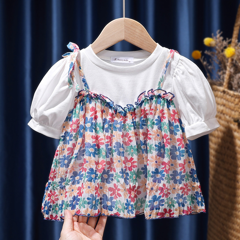 Children Kids Baby Fashion Girls Short Sleeve Flower Matching T-Shirt