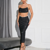 Women Solid Color Halter Neck Sequin Top And Skirt Stylish Sexy Two-Piece Set