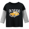 Boys Basic Cartoon Car Letter Round Neck Long-Sleeved Spliced T-Shirt