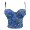 Women Fashion Rhinestone Denim Camisole Corset