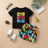 Children Kids Teenagers Fashion Boys Letter Dinosaur Print Short Sleeve T-Shirt And Shorts 2pcs Set