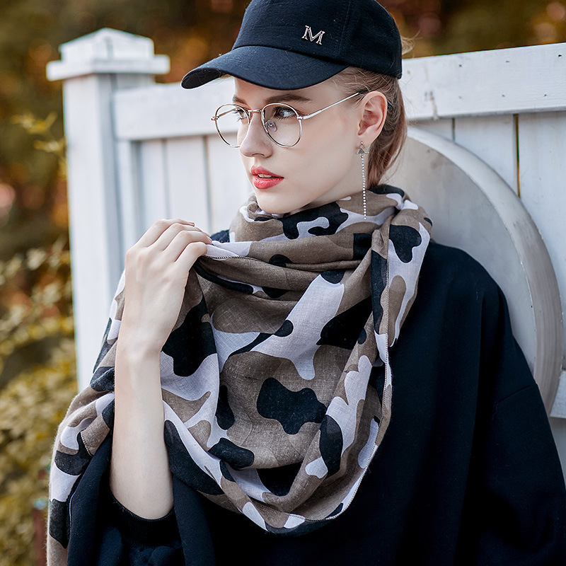 Women Autumn And Winter Cotton Linen Camouflage Graphic Scarf (2 sets)