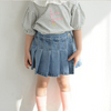 Kids Girls Sweet Solid Color Elastic Denim Pleated Skirt