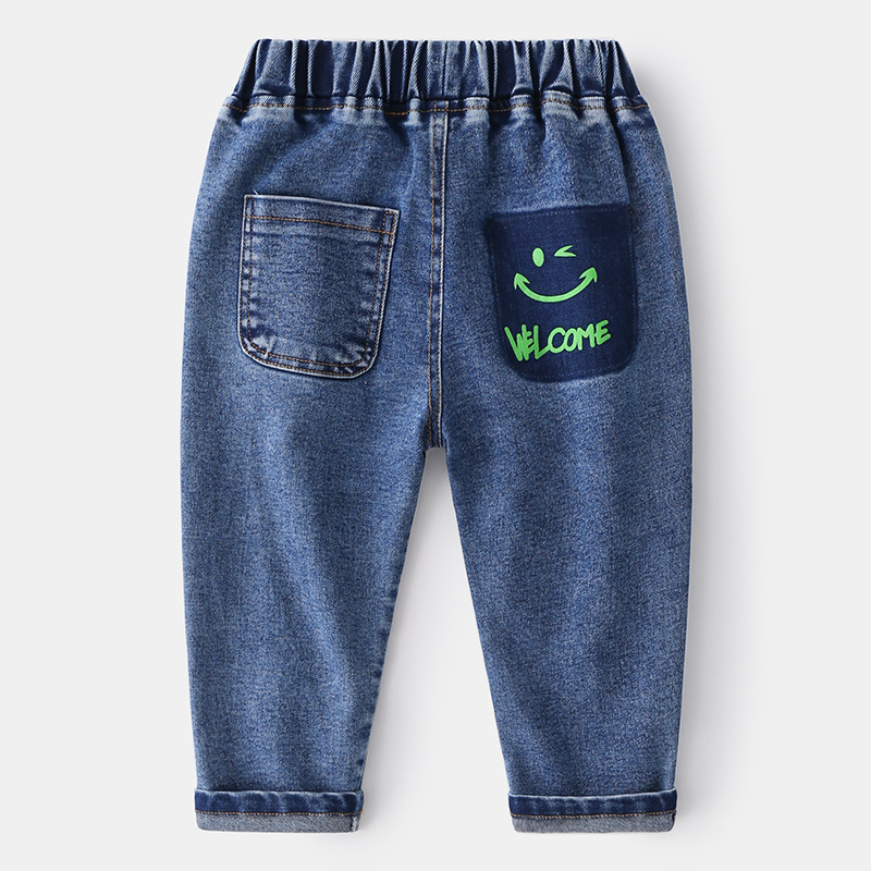 Children Kids Baby Fashion Boys Smiley Print Denim Pants