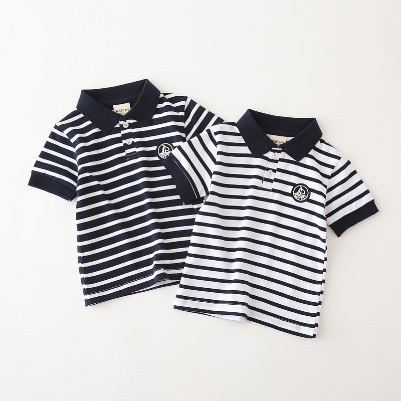 Children Kids Toddlers Fashion Boys Stripe Print Short Sleeve Polo Shirt