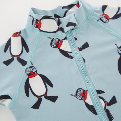 2 Pcs Boys Cute Penguin Printed Swimwear And Cap