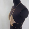 Women Simple Rhinestone Inlaid Cloth Tassel Chain Linked Halter Top Body Chain