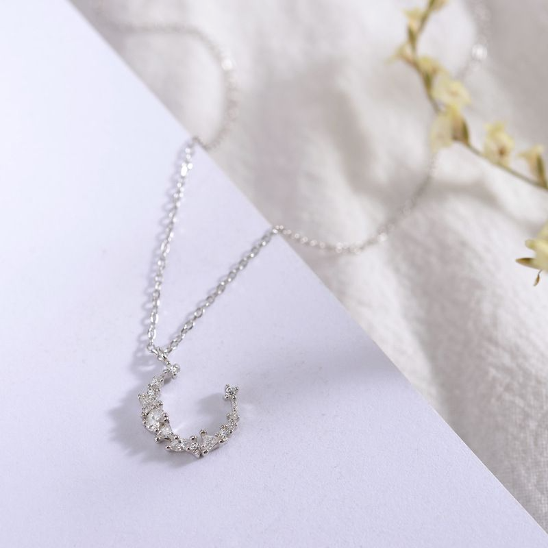 Irregular Moon Shaped Women Exquisite Zircon Decor 925 Silver Necklace