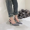 Women Fashion Square Toe Strap Black Stiletto Sandals