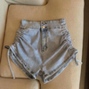 Women High Waist Side Drawstring Denim Shorts