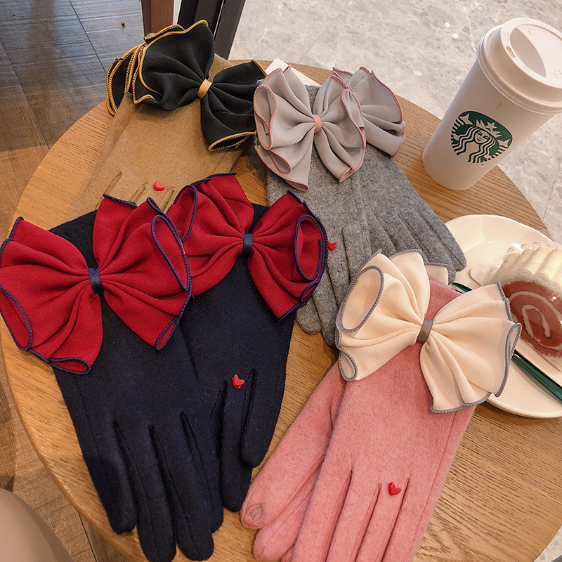 Women Fashion Elegant Heart Bow Love Gloves