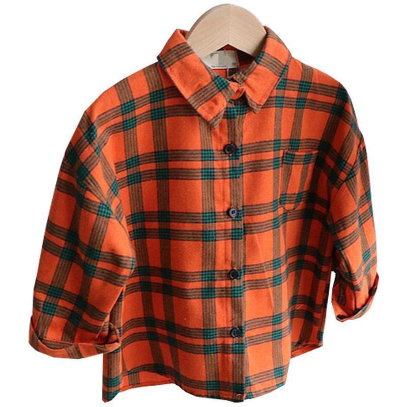 Children Kids Toddlers Boys Plaid Long-Sleeved Shirt