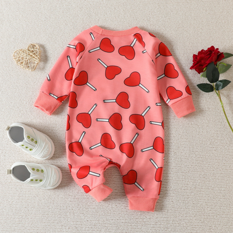 Toddlers Newborn Baby Fashion Girls Valentine'S Day Long Sleeve Cartoon Heart Print Romper