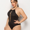 Sexy Backless Solid Color Hollow Plus Size One-Piece Swimwear