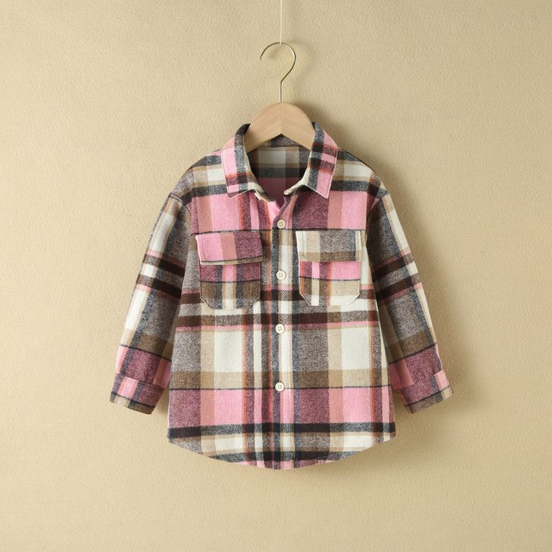 Children Kids Toddlers Girls Boys Plaid Print Long Sleeves Shirts