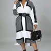 Women Autumn Casual Plus Size Color Blocking Plaidprint Long Sleeve Loose Shirt Dress