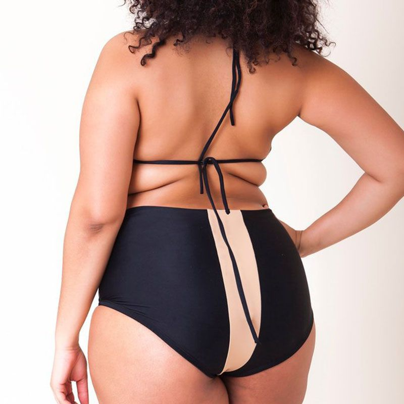 Women Color Blocking Plus Size High-Waisted Two-Piece Swimwear